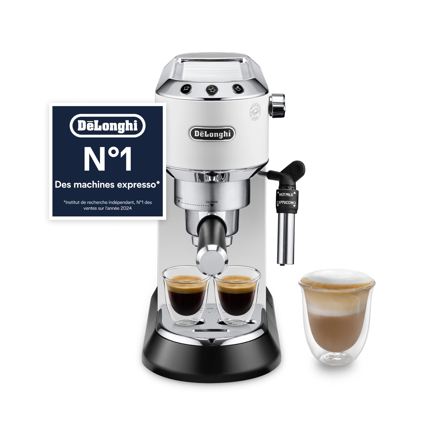 Premium Style, Machine à Café à Pompe en Acier Inoxydable, Système Anti-goutte, Blanc