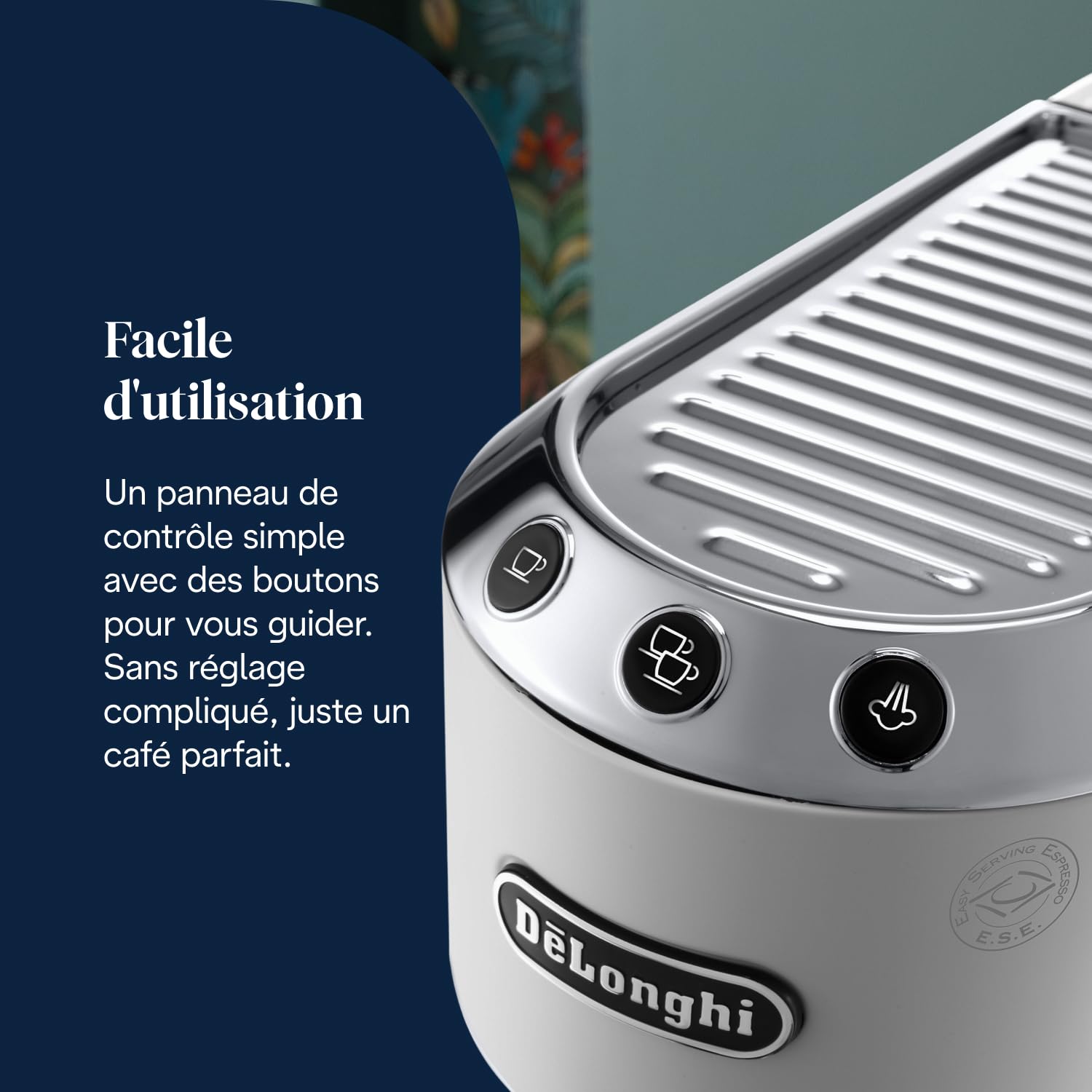 Premium Style, Machine à Café à Pompe en Acier Inoxydable, Système Anti-goutte, Blanc