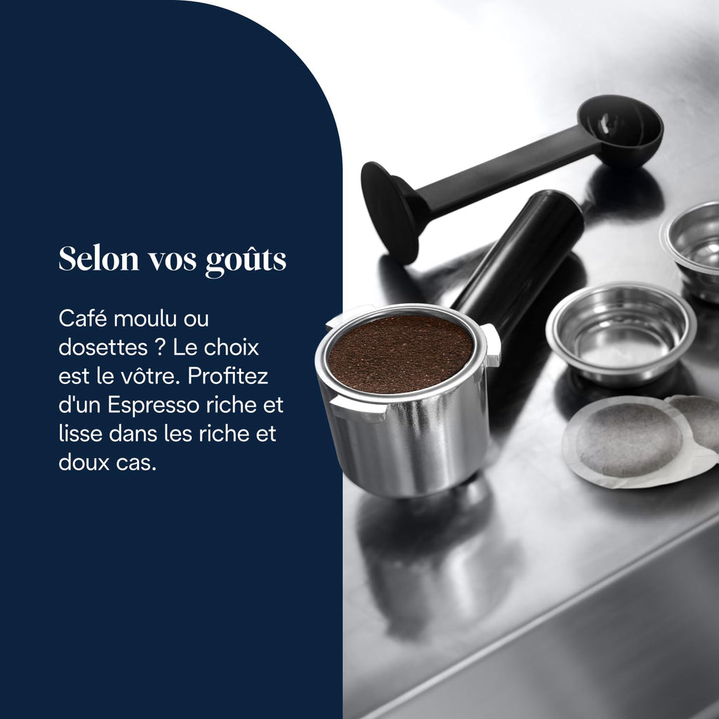 Premium Style, Machine à Café à Pompe en Acier Inoxydable Pour Café Moulu ou Dosettes, Rouge