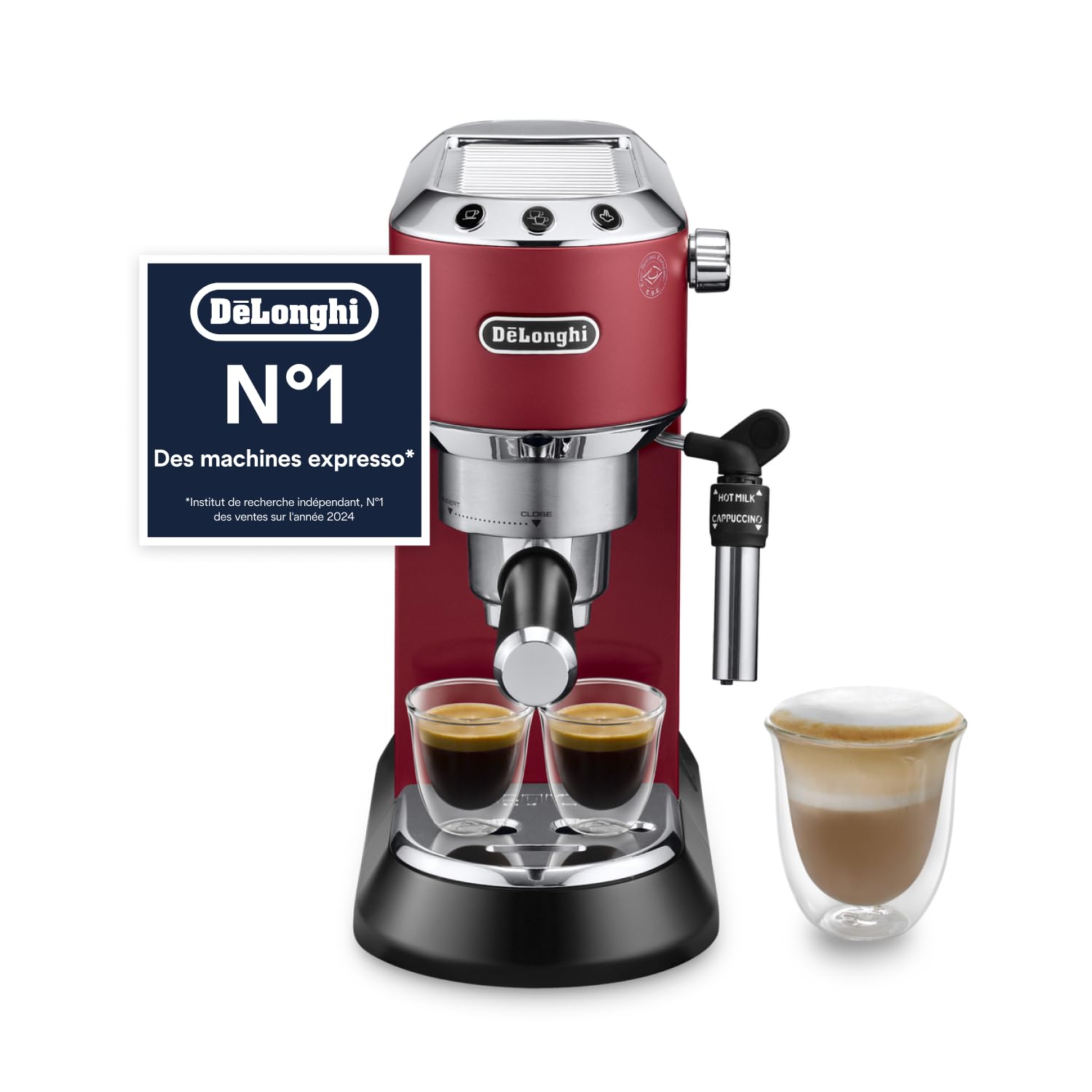 Premium Style, Machine à Café à Pompe en Acier Inoxydable Pour Café Moulu ou Dosettes, Rouge