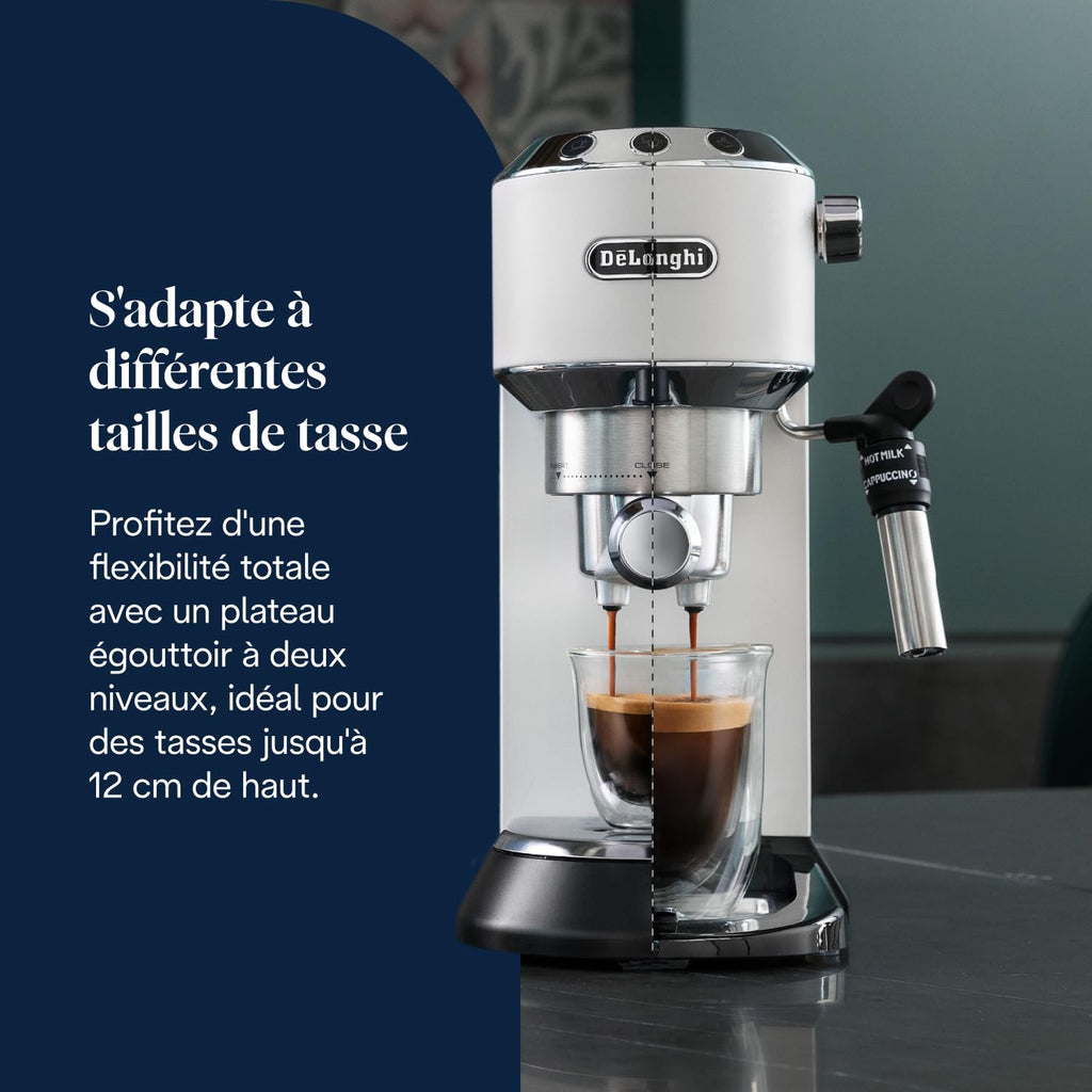 Premium Style, Machine à Café à Pompe en Acier Inoxydable, Système Anti-goutte, Blanc