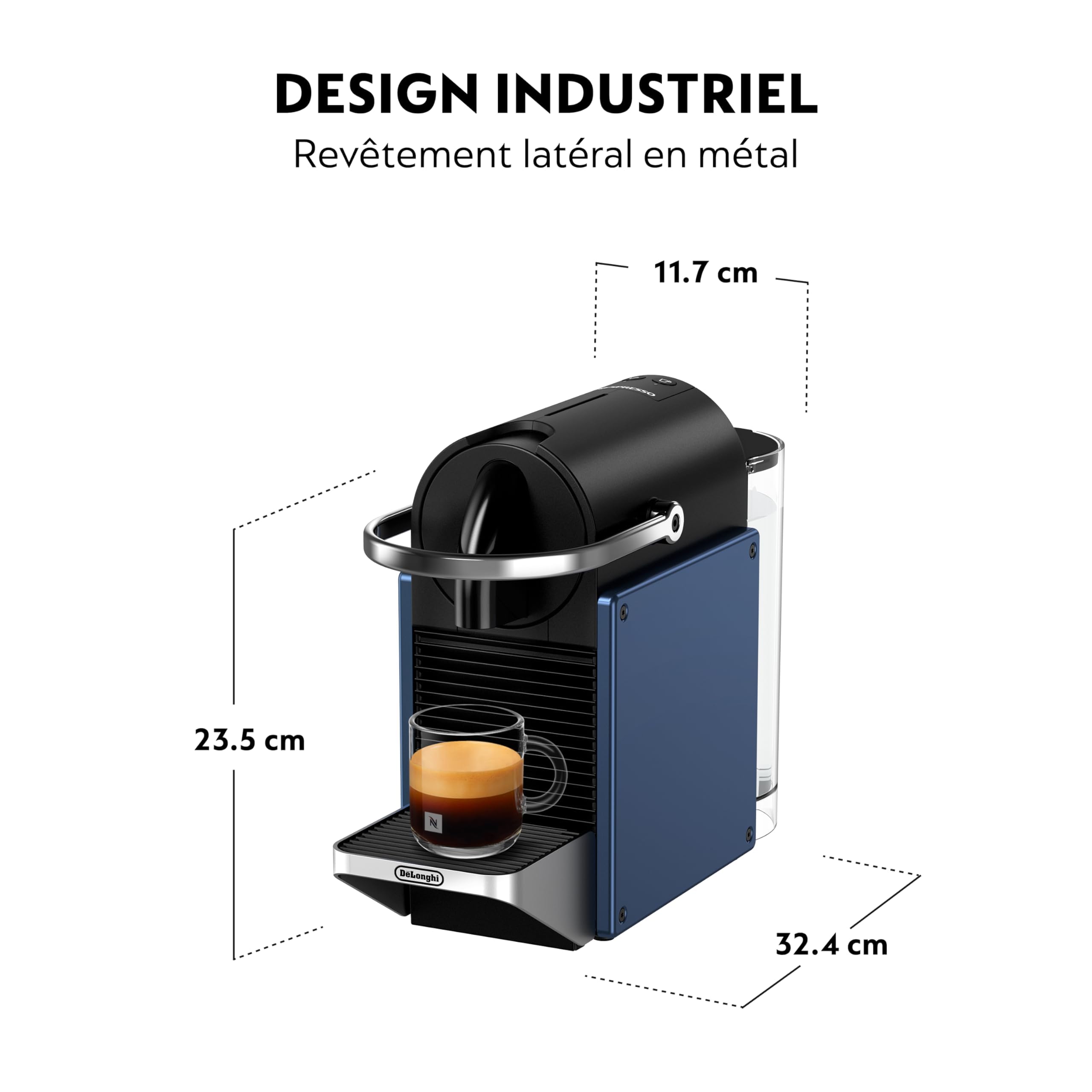 Machine à Café Pixie Bleu, 19 Bars + Kit de Bienvenue, Design Compact, Expresso et Lungo, Arrêt Automatique, Bleu