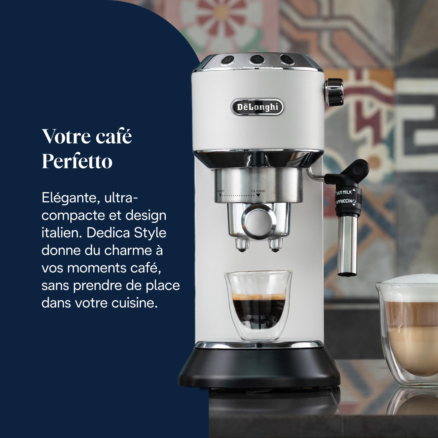 Premium Style, Machine à Café à Pompe en Acier Inoxydable, Système Anti-goutte, Blanc