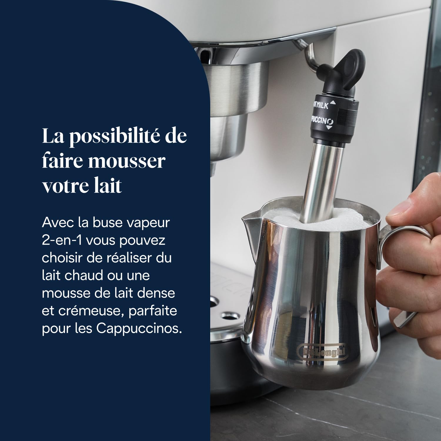 Premium Style, Machine à Café à Pompe en Acier Inoxydable, Système Anti-goutte, Blanc