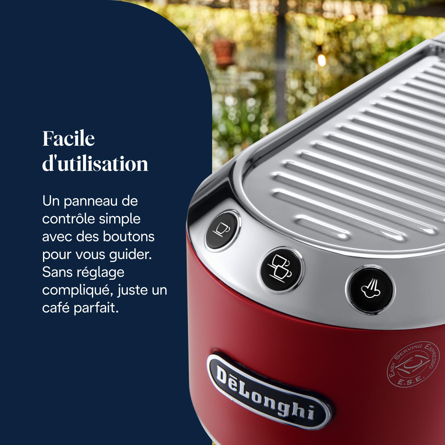 Premium Style, Machine à Café à Pompe en Acier Inoxydable Pour Café Moulu ou Dosettes, Rouge