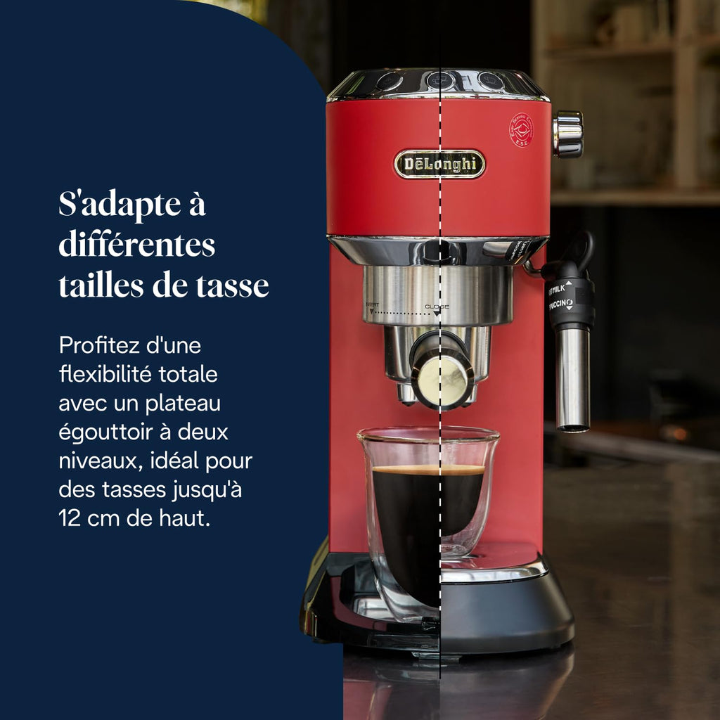 Premium Style, Machine à Café à Pompe en Acier Inoxydable Pour Café Moulu ou Dosettes, Rouge